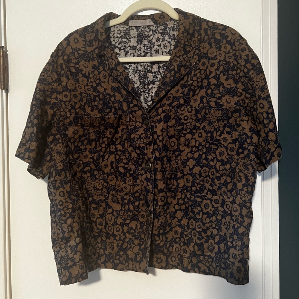 Everlane Women's Navy and Green Blouse